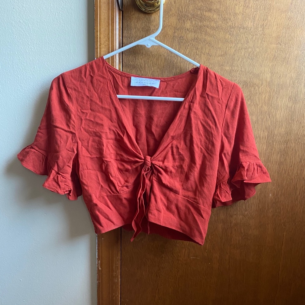 Coral tie front crop top